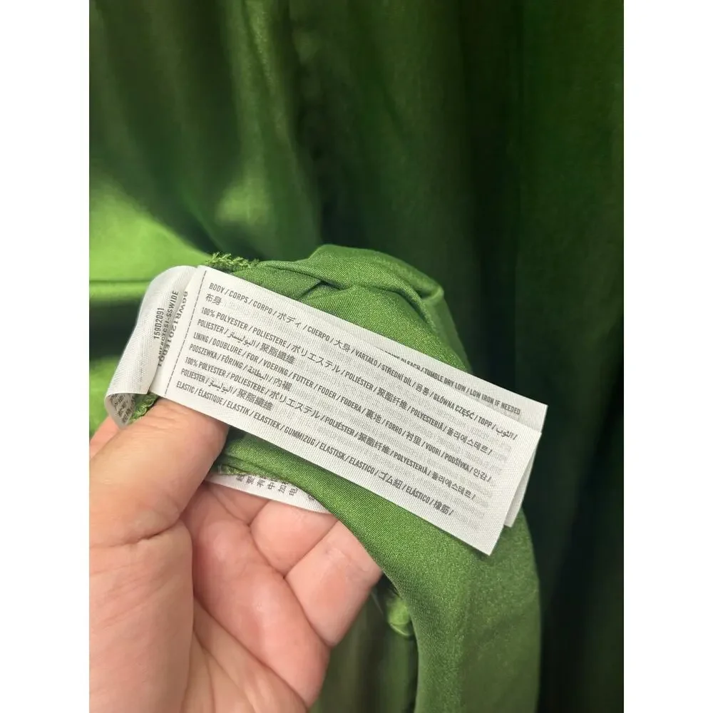 Abercrombie & Fitch Green Satin Smocked Waist Maxi Dress Medium